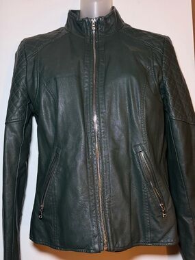 Guess Forest Green faux Leather Zip-Up Moto Jacket